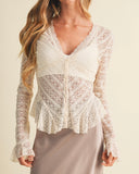Button Down Long Sleeve Lace Top - *2//COLORS*