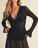 Button Down Long Sleeve Lace Top - *2//COLORS*