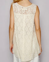 Lace Henley Tank Top - Cream
