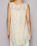 Lace Henley Tank Top - Cream