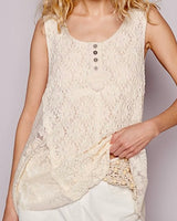 Lace Henley Tank Top - Cream