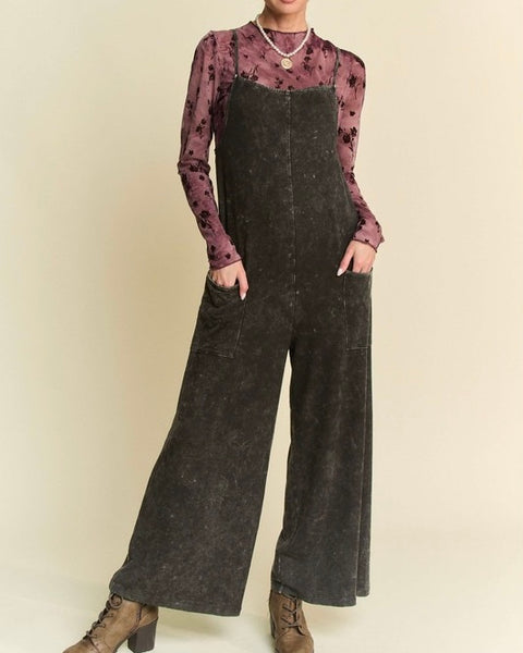 Vintage Wash Jumpsuit - Black