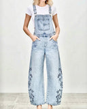 Embroidery Detail Denim Overalls