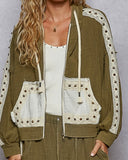 Gauze Hoodie w/ Studs- *3//Colors