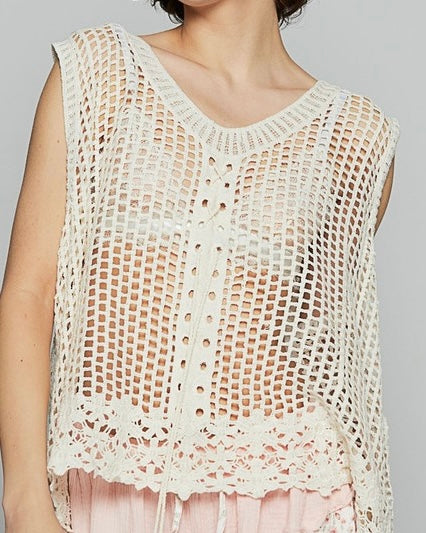 Sleeveless Crochet Tank - Natural