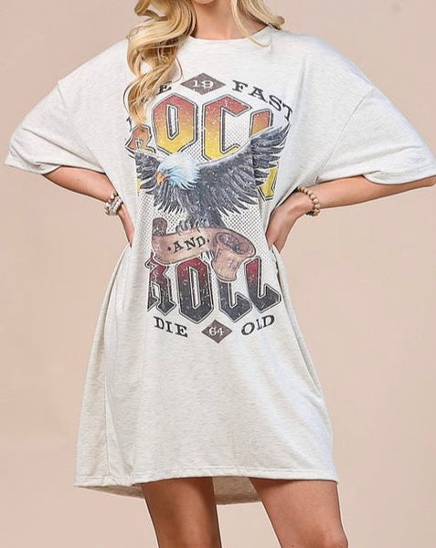 Rock & Roll T Shirt Dress - Oatmeal