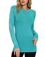 Washed Ribbed Long Sleeve Top