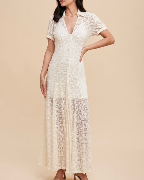 A Line Button Down Lace Dress - *2//COLORS*
