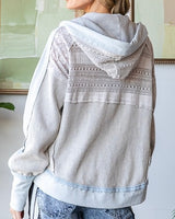 Washed Lace Detail Zip Up Hoodie