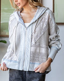 Washed Lace Detail Zip Up Hoodie