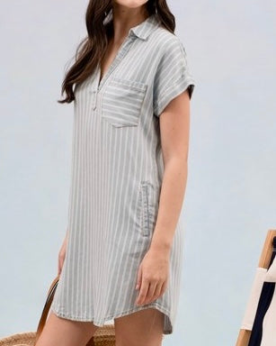 Striped Chambray Denim Dress