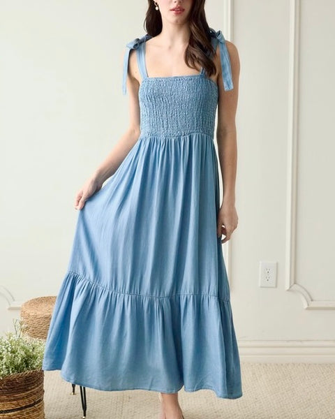 Smocked Chambray Dress