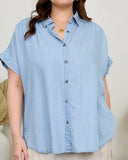 Chambray Stripe Short Sleeve Button Down