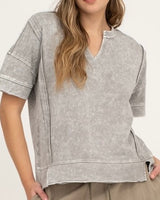 Washed Split Neck Sweatshirt