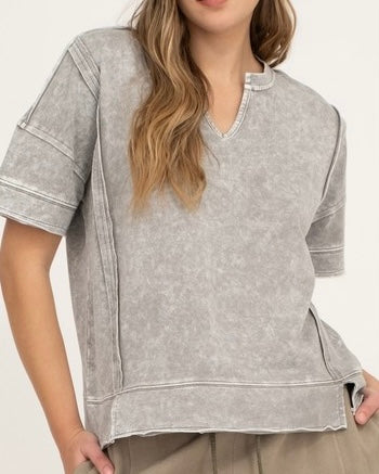 Washed Split Neck Sweatshirt