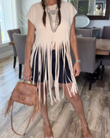 Cream Long Fringe Top