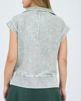 Washed 1/2 Zip Short Sleeve Sweatshirt