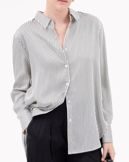 Satin Stripe Button Down Blouse