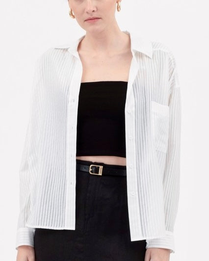 Sheer Stripe Button Down