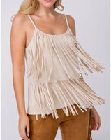 Cream Tiered Suede Fringe Top