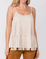 Cream Tiered Suede Fringe Top