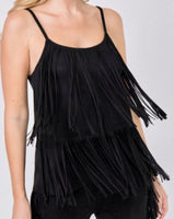 Black Tiered Suede Fringe Top