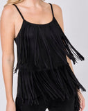 Black Tiered Suede Fringe Top