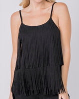 Black Tiered Suede Fringe Top