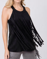Black Sleeveless Suede Fringe Top
