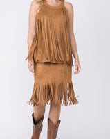 Camel Suede Fringe Skirt