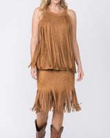 Camel Sleeveless Suede Fringe Top