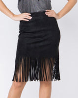 Black Suede Fringe Skirt