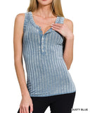 Washed Ribbed Snap Henley Tank - *7//COLORS*