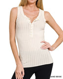 Washed Ribbed Snap Henley Tank - *7//COLORS*