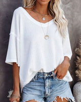 Waffle Drop Shoulder Top - *2//COLORS*
