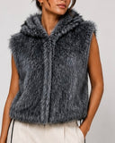 Hooded Fur Vest - Grey
