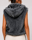 Hooded Fur Vest - Grey