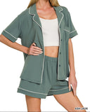 Button Down Short Sleeve & Shorts PJ Set - *2//Colors*
