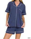 Button Down Short Sleeve & Shorts PJ Set - *2//Colors*