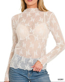 Sheer Long Sleeve Lace Top  - 4 Colors