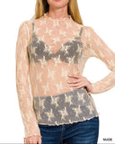 Sheer Long Sleeve Lace Top  - 4 Colors