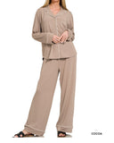 Button Down Long Sleeve & Pants PJ Set - *4//Colors*