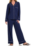 Button Down Long Sleeve & Pants PJ Set - *4//Colors*