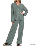 Button Down Long Sleeve & Pants PJ Set - *4//Colors*