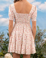 Floral Square Neck Tiered Dress - Ivory