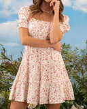 Floral Square Neck Tiered Dress - Ivory