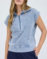 Washed 1/2 Zip Short Sleeve Sweatshirt