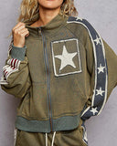Star Detail Zip Up Hoodie - Moss