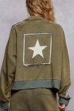 Star Detail Zip Up Hoodie - Moss