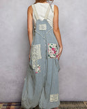 Patched Detail Striped Overalls / Jumpsuit